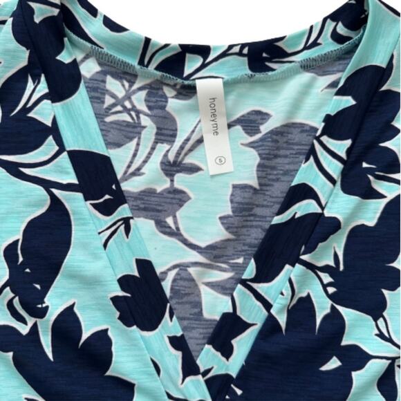 Honeyme Dress Light Blue Navy Floral Print Boho V-Neck Long Sleeve Tiered Small - Picture 10 of 12